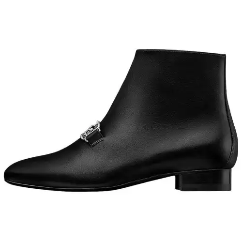 HERMES Verlaine Top Grain Cow Leather Ankle Boots Women's Black