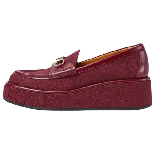 GUCCI Leather Loafers 5CM Women's Burgundy