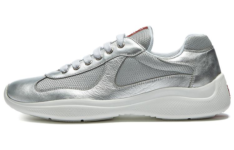 PRADA America's Cup Mesh, Cow Leather Low top Casual Shoes Men's Silver