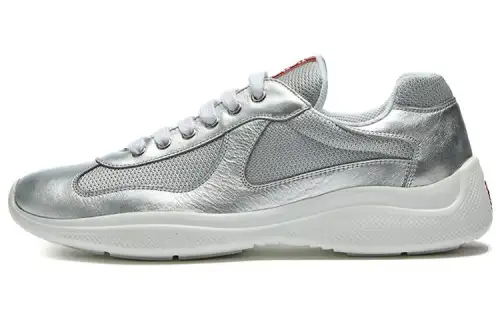 PRADA America's Cup Mesh, Cow Leather Low top Casual Shoes Men's Silver