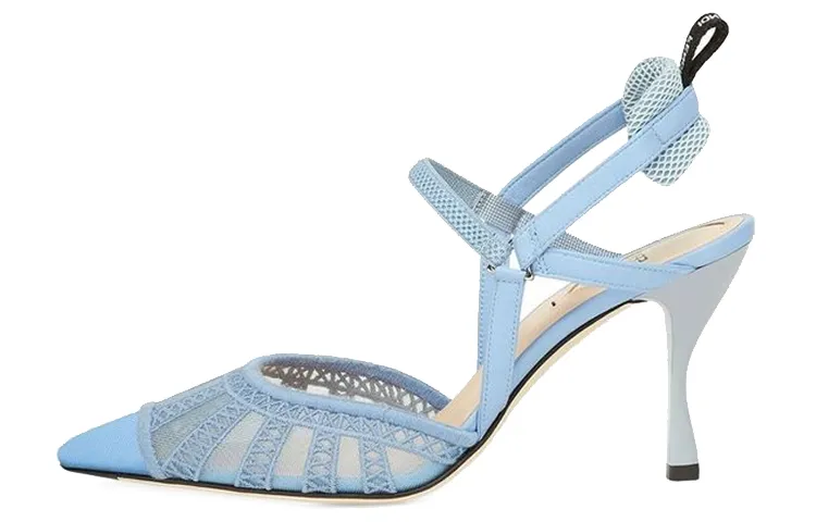 FENDI Colibri Leather Slim Heel High Heels 8.5cm Women's Light Blue