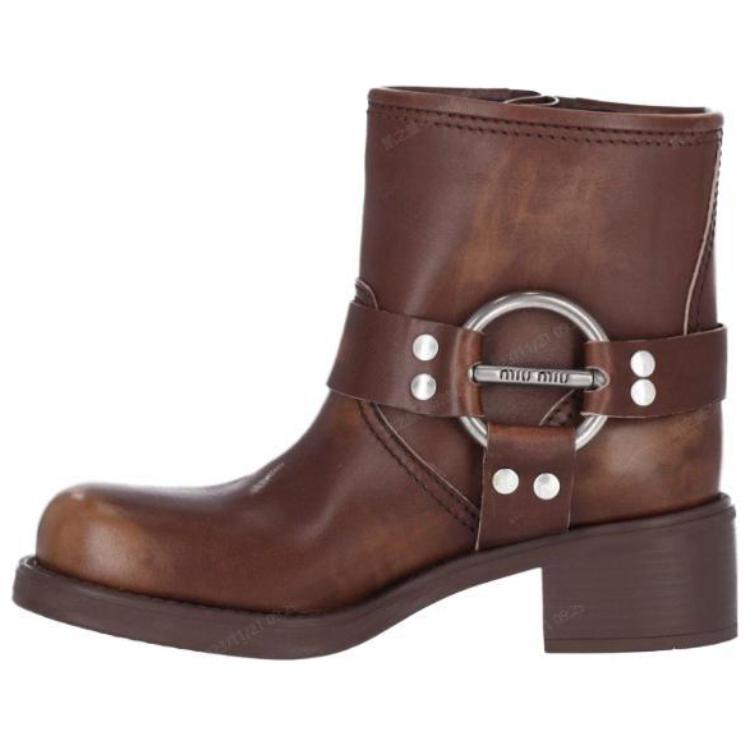 MIU MIU Miu Miu round toe thick heel short boots 3cm women's brown