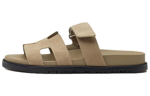 HERMES Chypre Sandal Beige Sable Suede Goatskin Women's