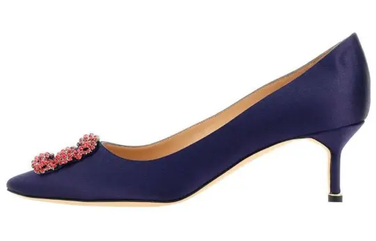 MANOLO BLAHNIK Leather Slim Heel High Heels Women's Purple