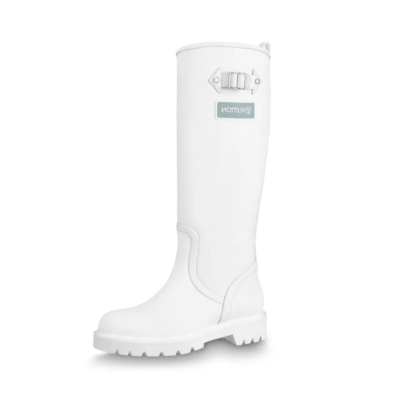 LOUIS VUITTON Territory Top Grain Cow Leather Flat Knee high Boots Women's White