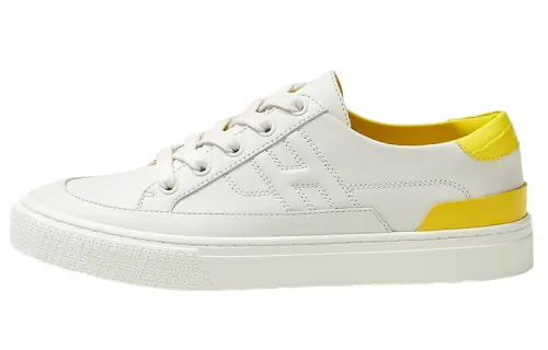 HERMES Deep Leather Low top Stylish Skateboarding Shoes Women's White Yellow