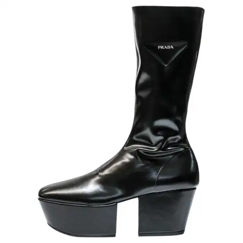 PRADA Leather Knee High Boots 7cm Women's Black