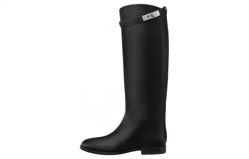 HERMES Jumping Leather Calfskin Knee high Boots Women's Black Europe Version