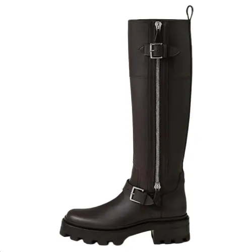 HERMES Jaime Calfskin Knee high Boots 5CM Women's Ebony Brown