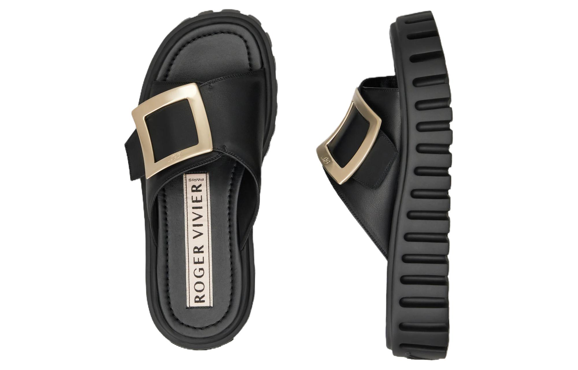 Roger Vivier Viv' Go Thick Odor Resistant Slide Slippers 3.5cm Women's Black