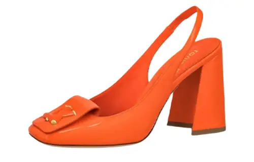 LOUIS VUITTON Shake Leather Chunky Heel High Heels 8.5cm Women's Orange