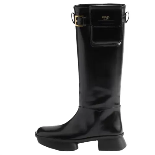 PRADA Leather Knee high Boots 4cm Women's Black