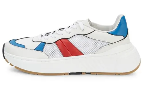 Bottega Veneta Mesh, Leather Abrasion Resistant Abrasion Resistant Low top Casual Shoes Men's White Blue