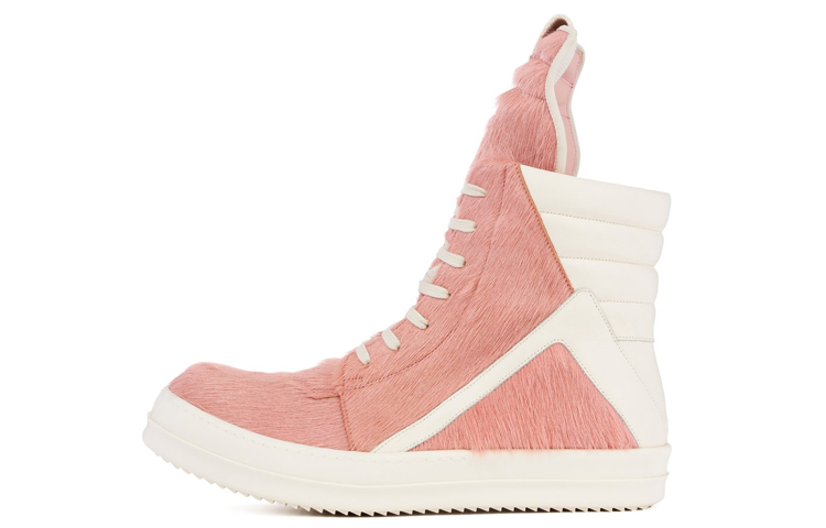 RICK OWENS/RO Geobaskets Cow Leather High top Stylish Skateboarding Shoes Women's White Pink