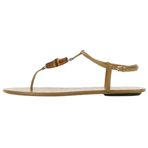 GUCCI Leather One Strap Sandals Women's Khaki