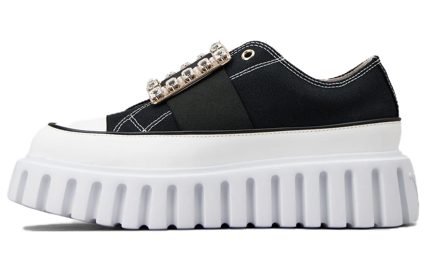 Roger Vivier Viv' Go Thick Canvas Low top Platform Shoes 3.5cm Women's Black White