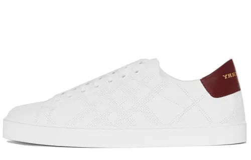 Burberry Perforated Check Leather Sneakers White Deep Claret Melange