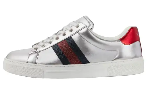 GUCCI ACE Low top Skateboard Shoes Women's Silver