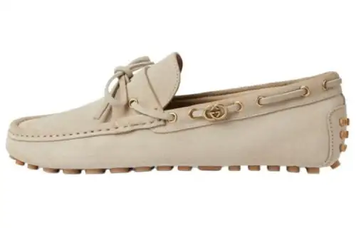 GUCCI Interlocking Suede Gommino Loafers Men's Beige