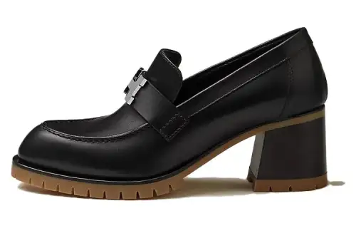 HERMES Foch Cow Leather Loafers 6CM Women's Black