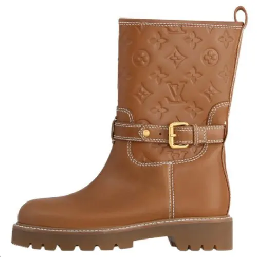 LOUIS VUITTON Territory Cow Leather Ankle Boots Women's Brown