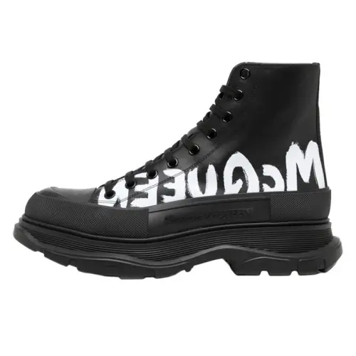 Alexander McQueen Tread Slick Boot Leather Graffiti Black White