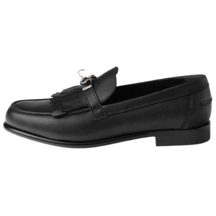 HERMES Destin Cow Leather Loafers Women's Black