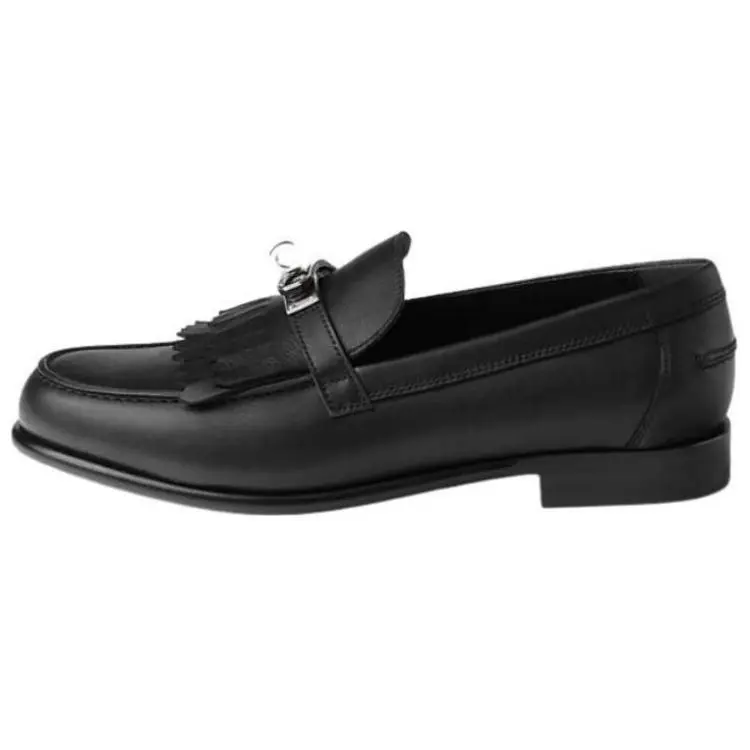 HERMES Destin Cow Leather Loafers Women's Black