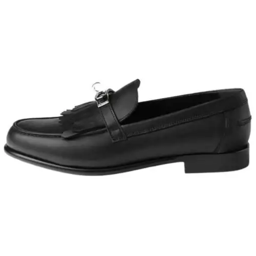HERMES Destin Cow Leather Loafers Women's Black