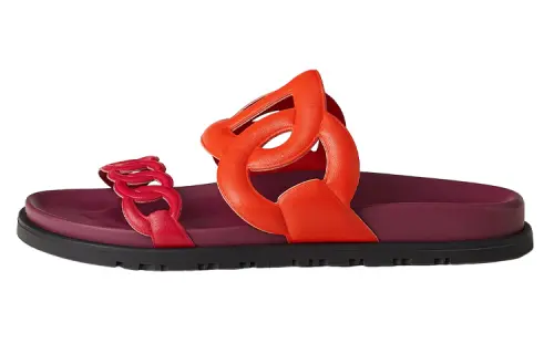 HERMES Extra Slip on Slide Slippers Women's Red