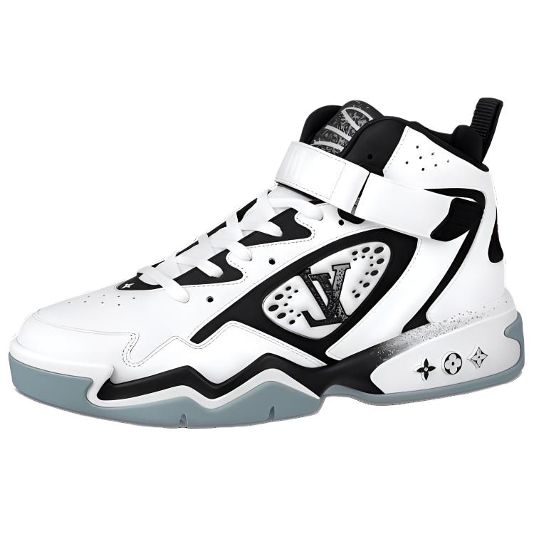 Мужские кроссовки Louis Vuitton Trainer 2 (бело-черные с принтом)
