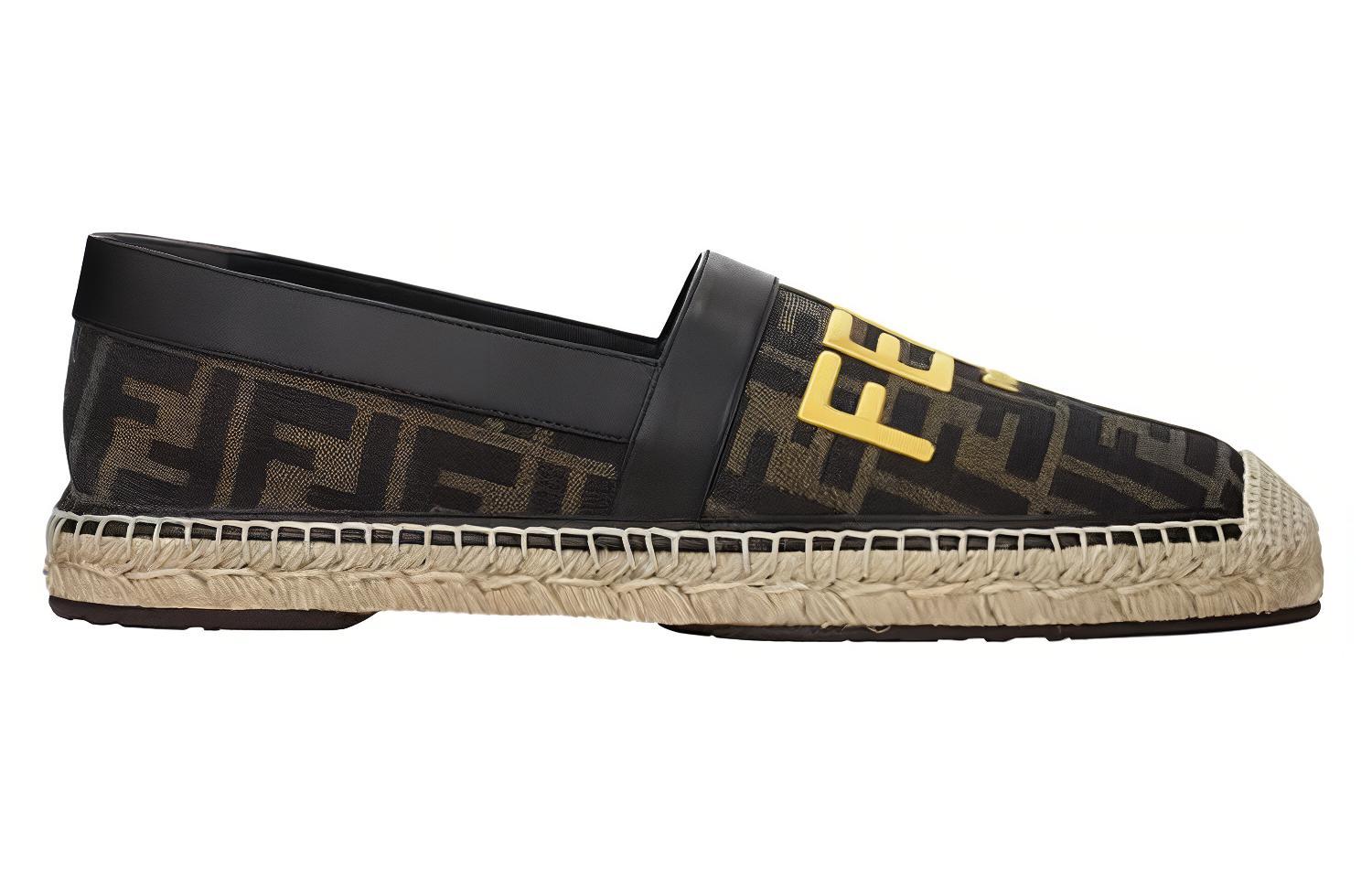 Мужские лоферы Fendi с текстильным верхом (черно-золотые) — фото 2