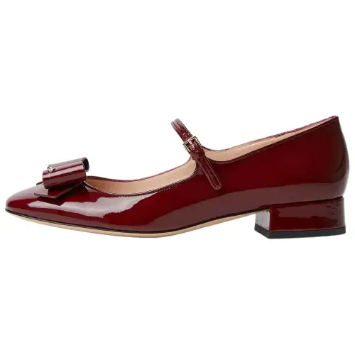 GUCCI Patent Leather Chunky Heel Mary Jane Shoes Women's Red