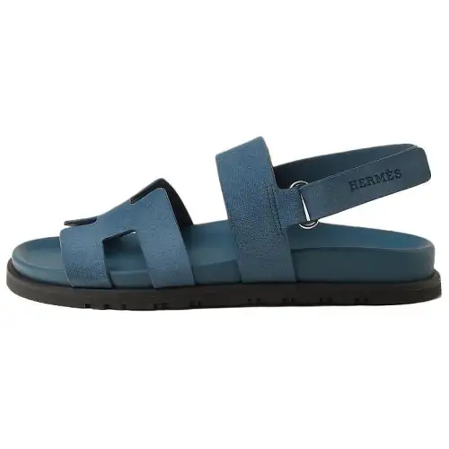 HERMES Genius Sheepskin One Strap Sandals Women's Blue