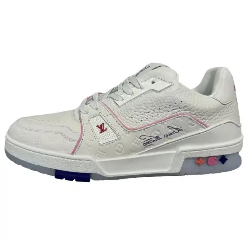 LOUIS VUITTON Trainer Cow Leather Low top Skateboard Shoes Unisex White Pink Shanghai Cruise Limited Edition