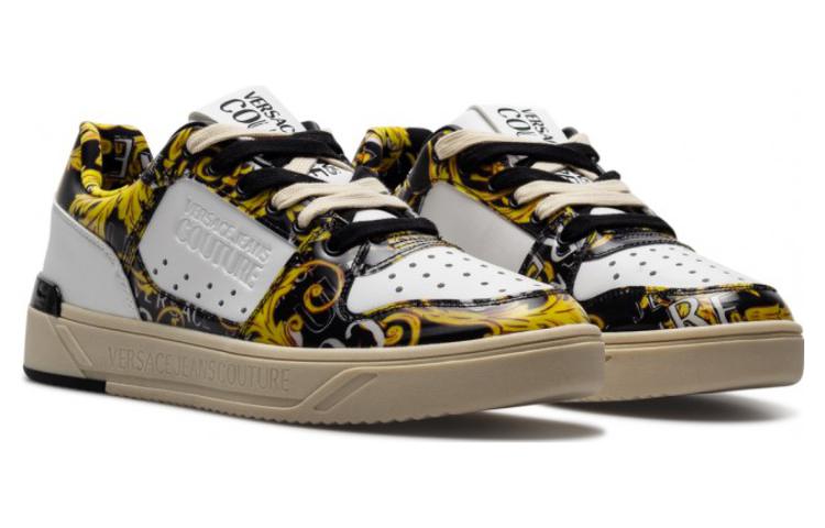 VERSACE JEANS COUTURE Leather Low top Stylish Skateboarding Shoes Men's Black White