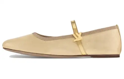 LOUIS VUITTON Romy Sheepskin Flat Mary Jane Shoes Women's Gold