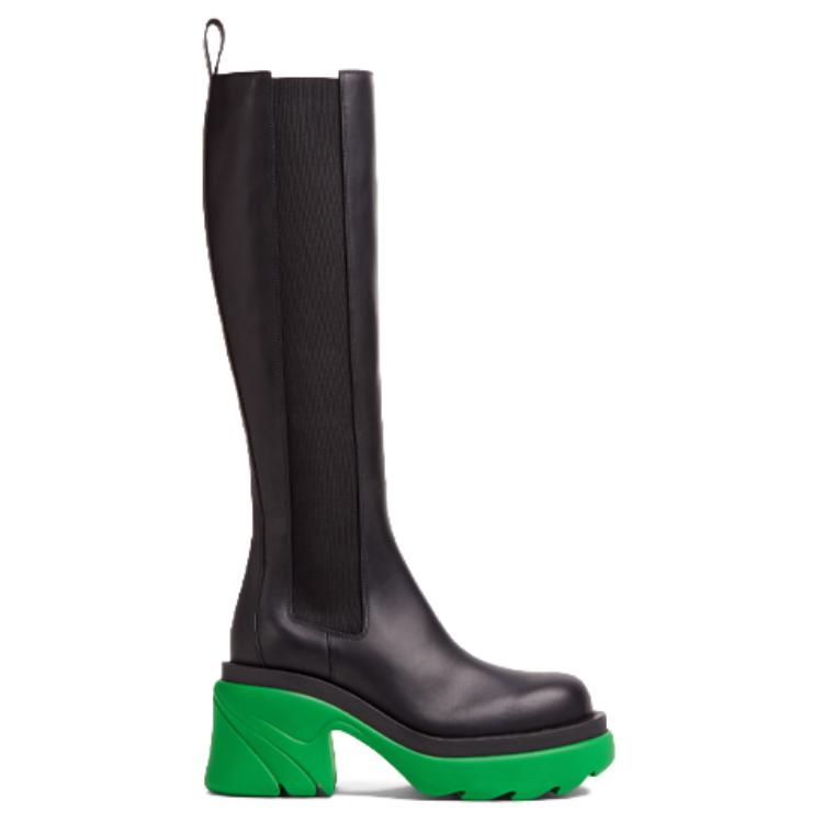 Bottega Veneta Leather Heel Boot Black Green Women's