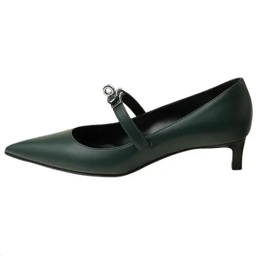 HERMES Kiara Slim Heel High Heels 4cm Women's Dark Green