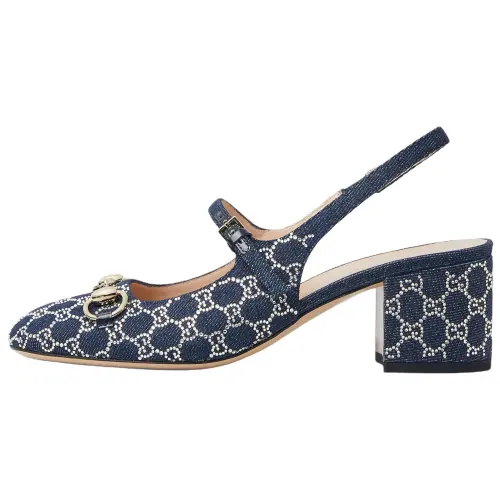 GUCCI Horsebit Chunky Heel High Heels 6CM Women's Blue
