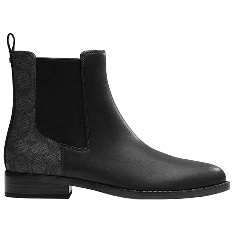 COACH Leather Short Chelsea Boots Women's Black & Charcoal Gray
