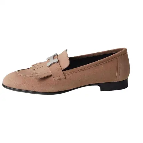 HERMES Shearling Round Tip Loafers Women's Pearlescent Rose