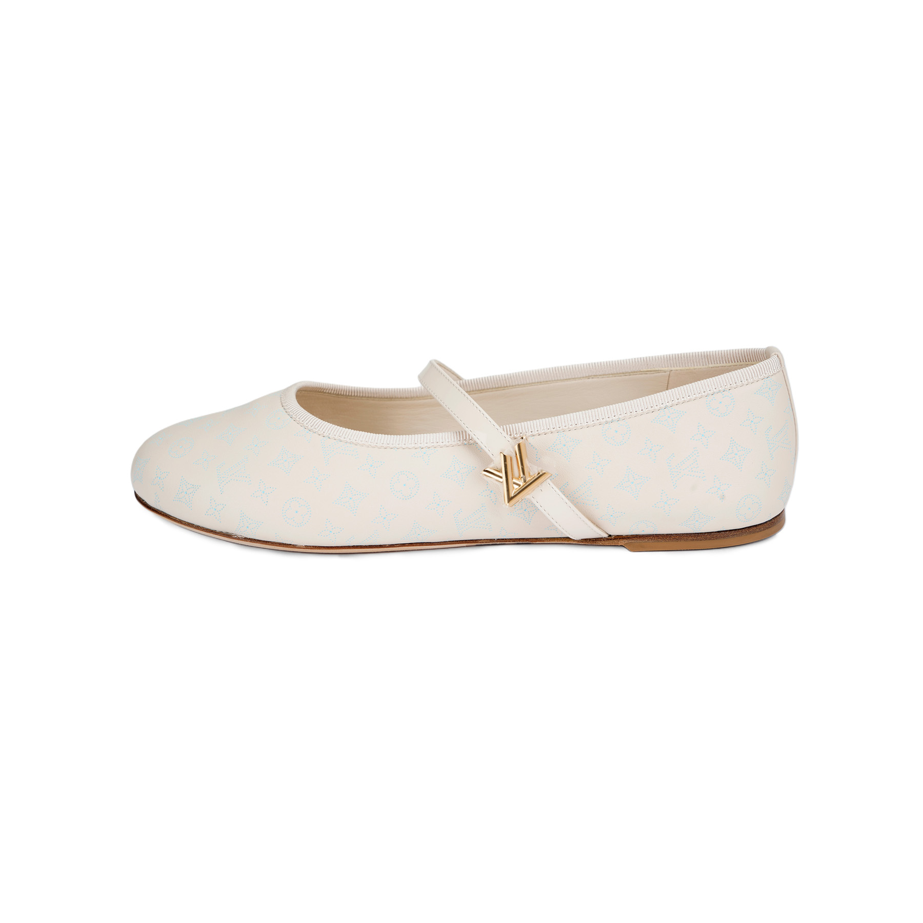 LOUIS VUITTON Romy Cow Leather Flat Mary Jane Shoes Women's Milk White