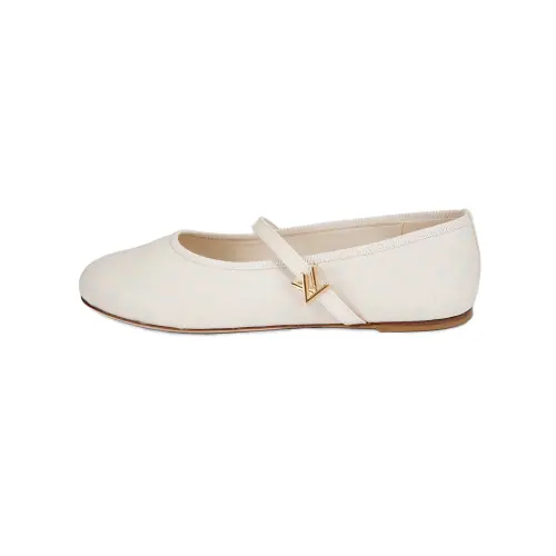 LOUIS VUITTON Romy Cow Leather Flat Mary Jane Shoes Women's Milk White