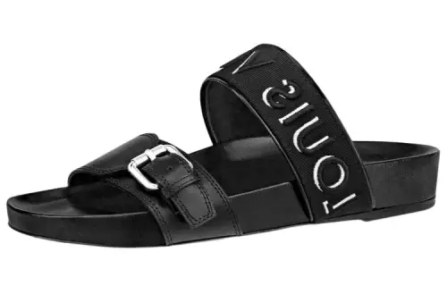 LOUIS VUITTON Bom Dia Flat Slide Slippers Women's Black