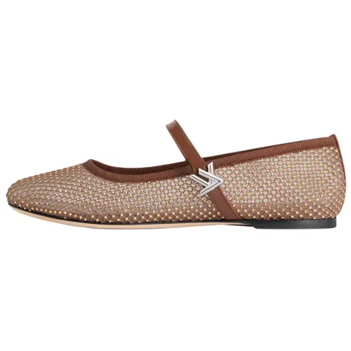 LOUIS VUITTON Romy Patent Leather Flat Mary Jane Shoes Women's Brown