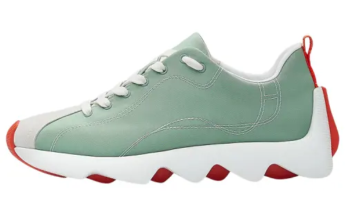 HERMES Envol Leather Low top Casual Shoes Women's Green White
