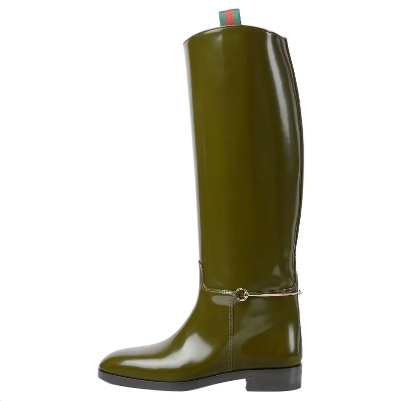 GUCCI Horsebit Leather Knee high Boots Women's Green