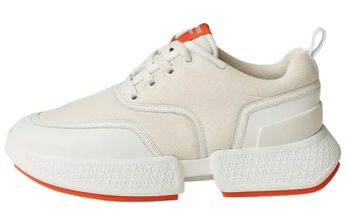 HERMES Hermes Giga Mesh Cowhide Round Head Lace Low Top Sports Shoes Women's White