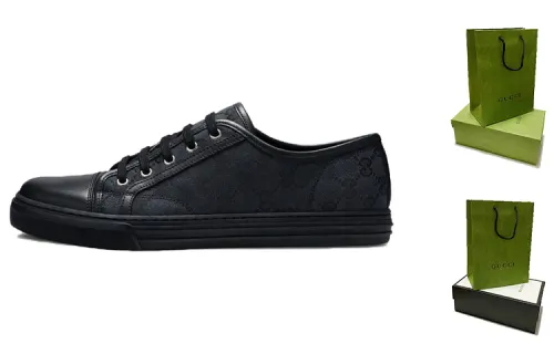 GUCCI GG Canvas Low top Skateboard Shoes Men's Black Blue Shopping Bag